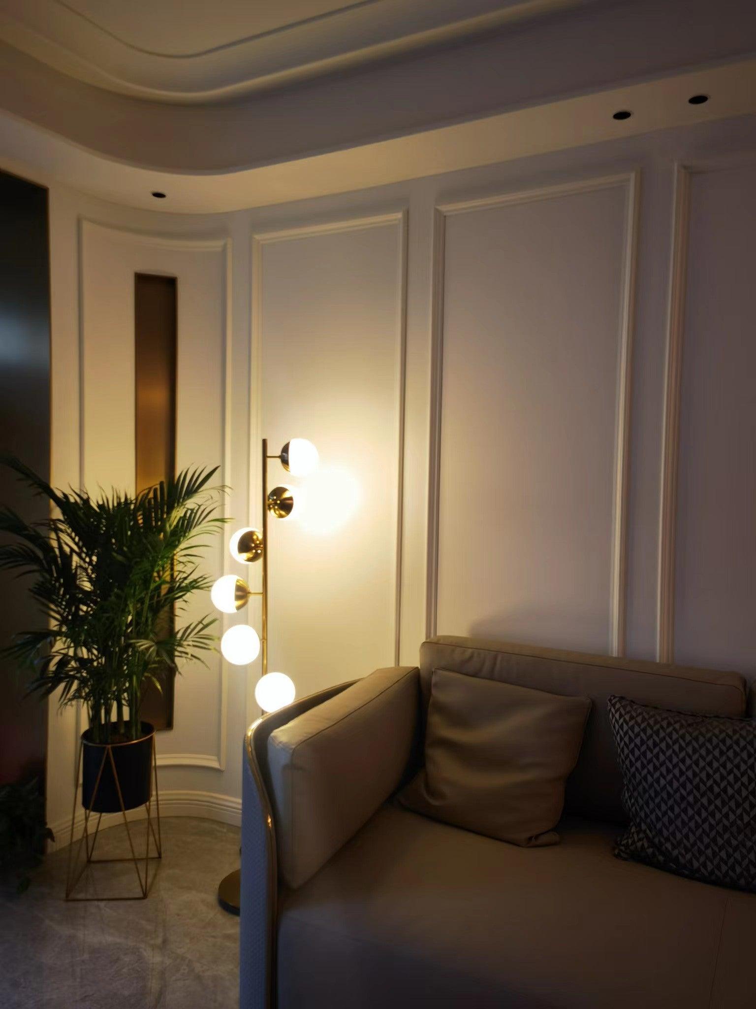 Elara LED Boom Lamp With Glass Orbs On Golden Pole | Snurv