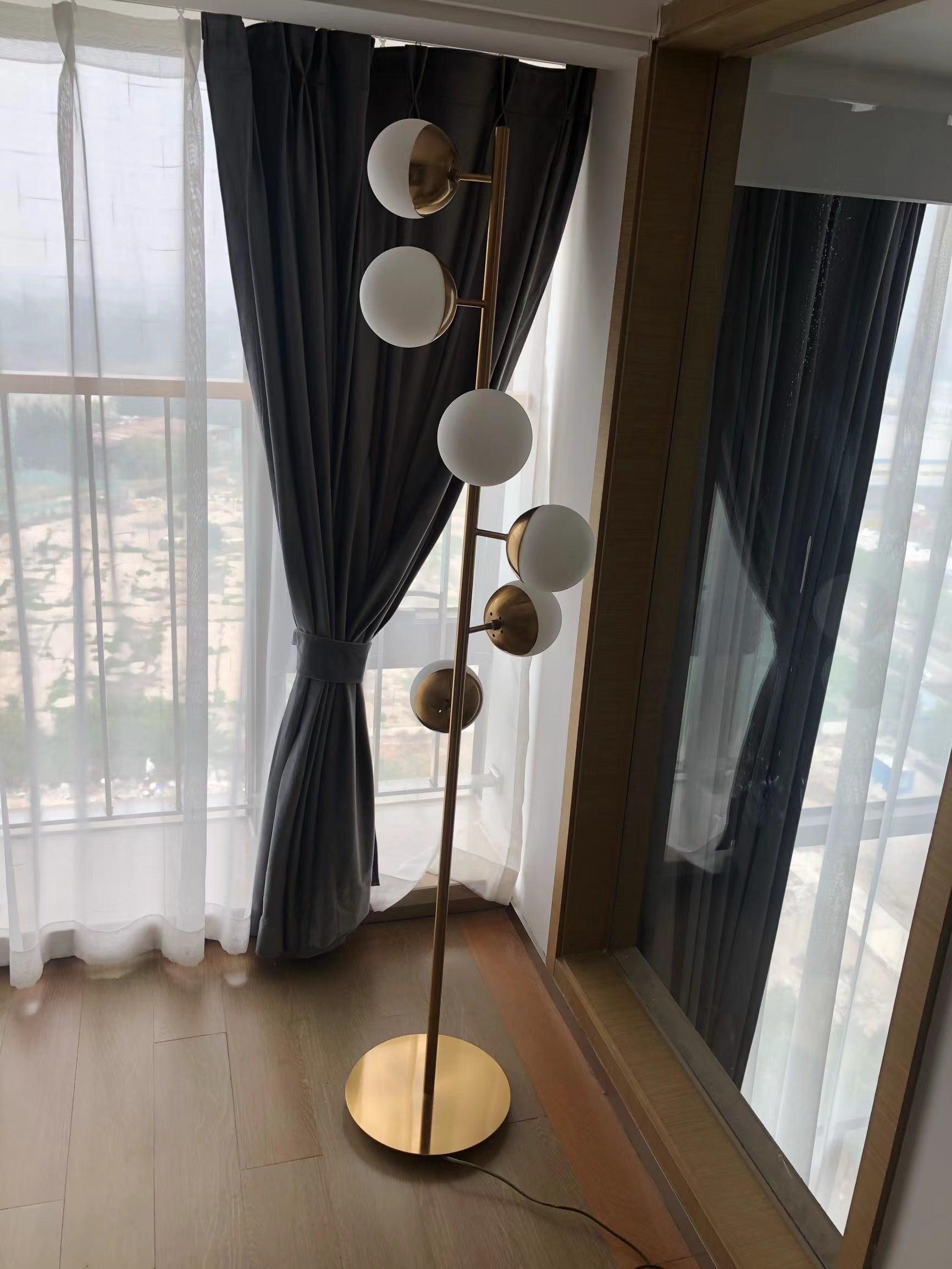 Elara LED Boom Lamp With Glass Orbs On Golden Pole | Snurv