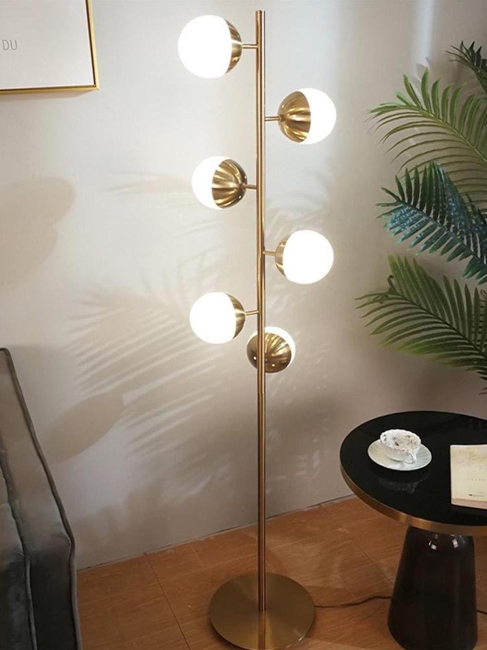 Elara LED Boom Lamp With Glass Orbs On Golden Pole | Snurv