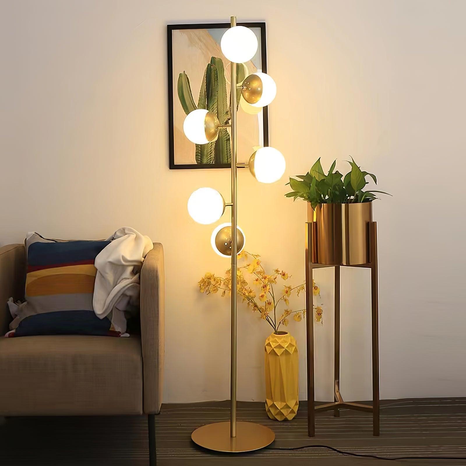 Elara LED Boom Lamp With Glass Orbs On Golden Pole | Snurv