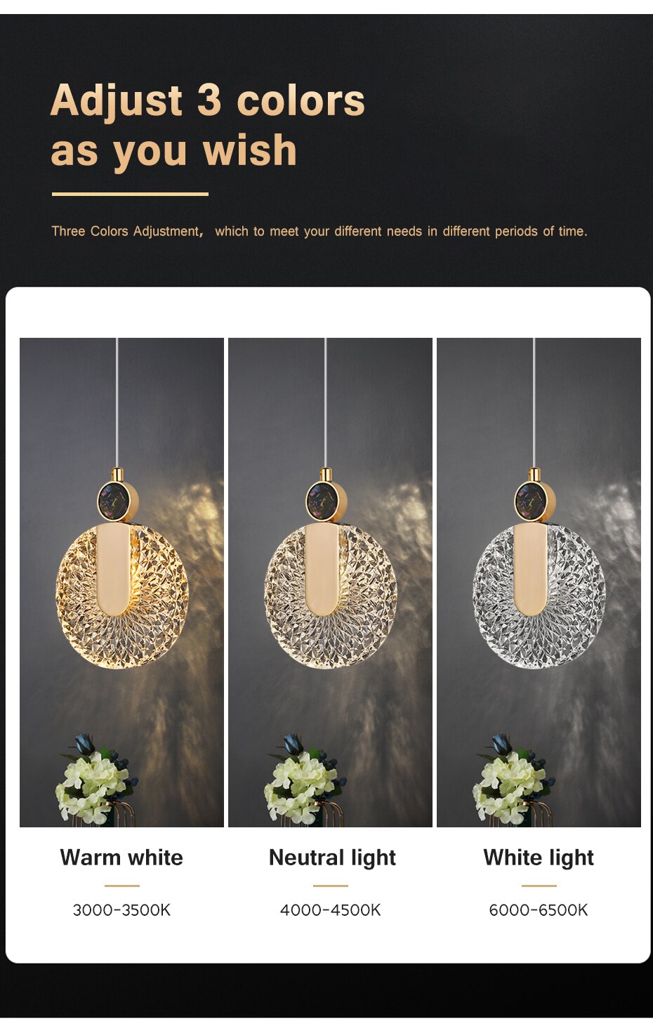 Solara Crystal Round Gold LED Pendant Light Ceiling Fixture | Snurv