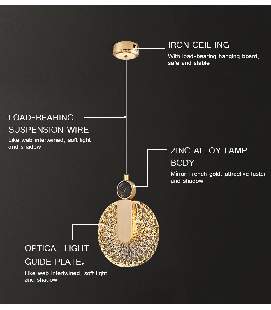 Solara Crystal Round Gold LED Pendant Light Ceiling Fixture | Snurv