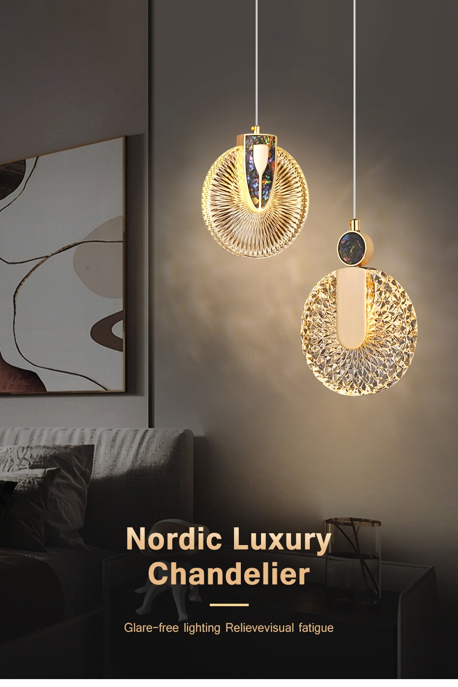 Solara Crystal Round Gold LED Pendant Light Ceiling Fixture | Snurv