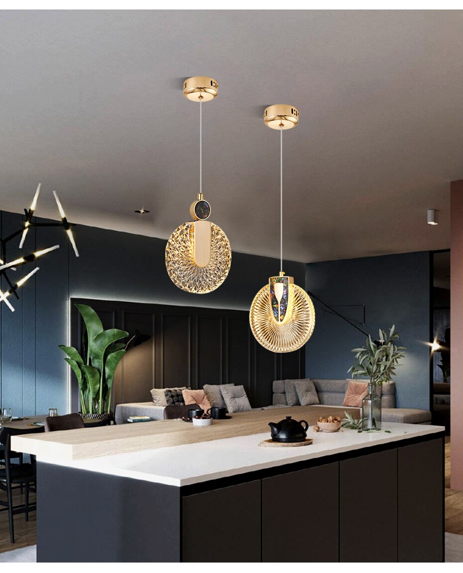 Solara Crystal Round Gold LED Pendant Light Ceiling Fixture | Snurv